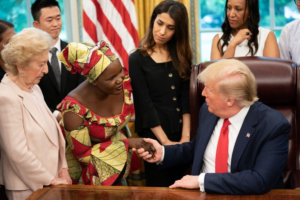 U.S. president trump meets Esther, a persecuted Christian from Nigeria
